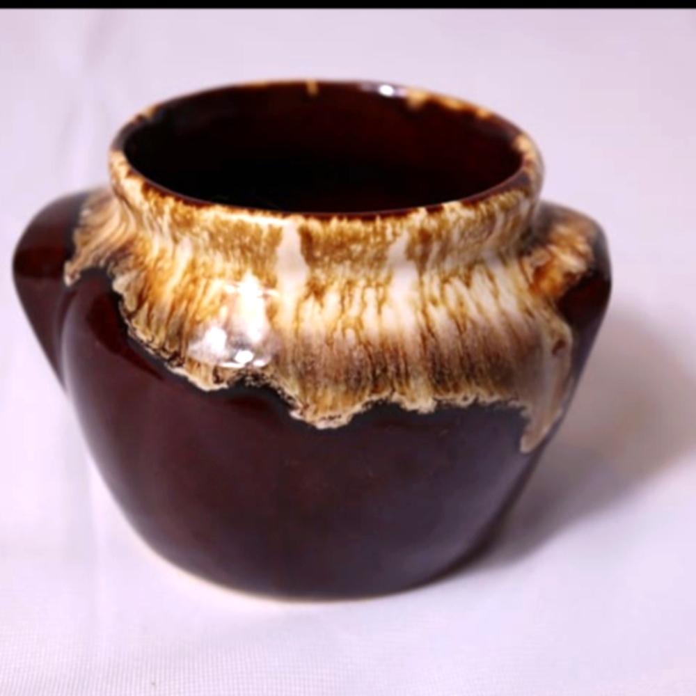 Vintage Brown Drip Glaze Stoneware Pot/Jar 3” Tall